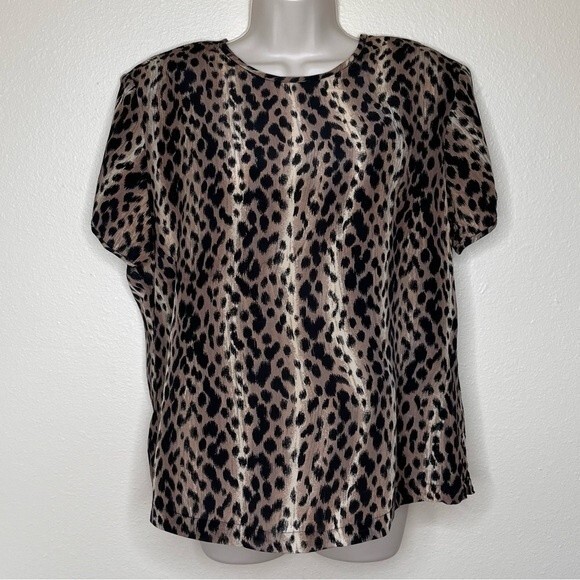 Vintage QuoSilk Animal Print Silk Short Sleeve Round Neck Blouse Women Large - Picture 11 of 11